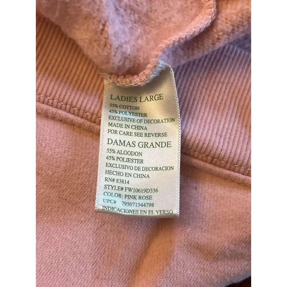 Green Tea Rosé All Day Pink Graphic Sweatshirt Large L Pullover Crewneck Fuzzy - Picture 5 of 9